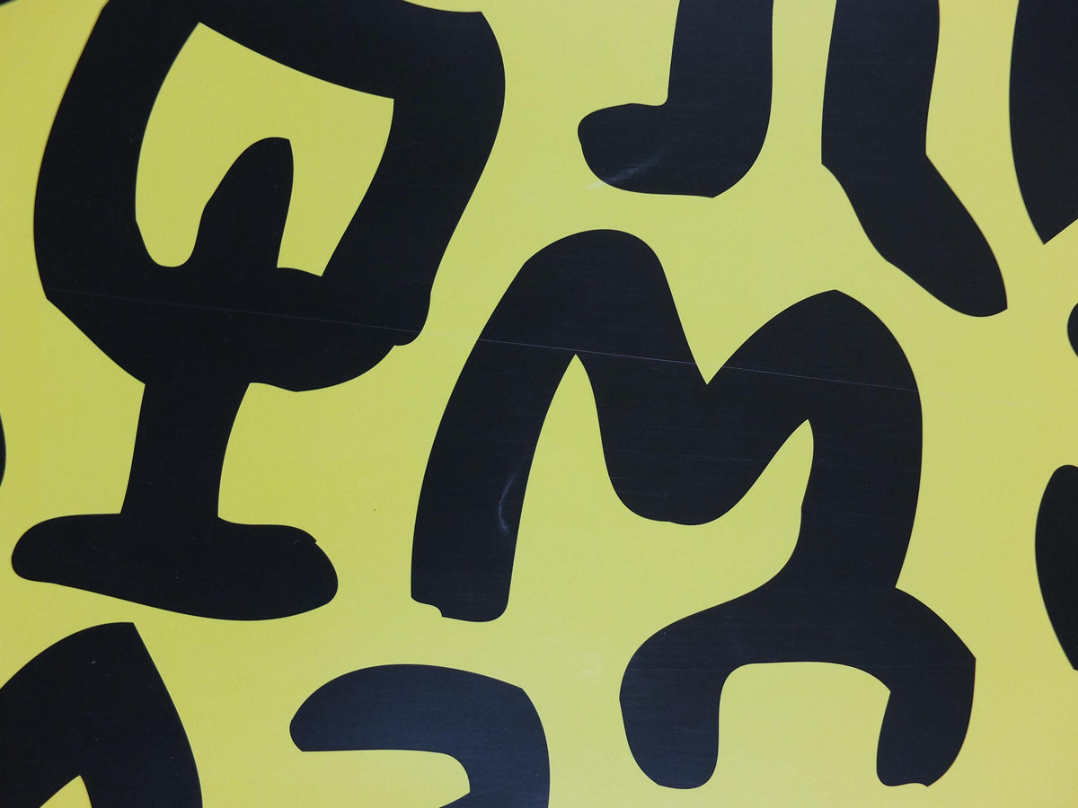 1990 Keith Haring Poster, Yellow untitled 1990, long yellow poster with black figures and symbols, Pop Art, Street, wall decor
