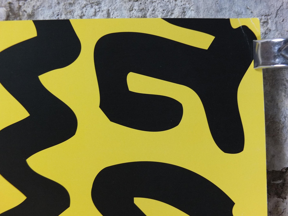 1990 Keith Haring Poster, Yellow untitled 1990, long yellow poster with black figures and symbols, Pop Art, Street, wall decor