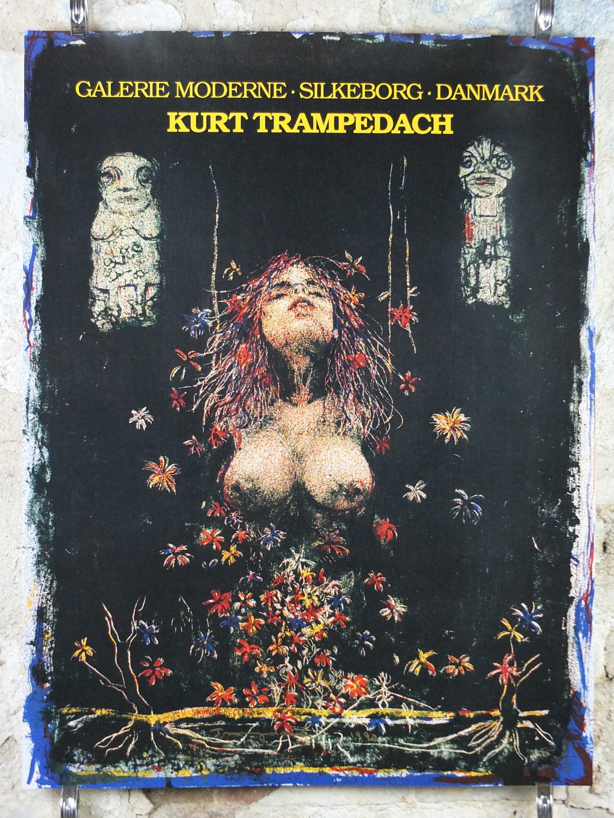 Signed 1990 Kurt Trampedach Poster, The Flower Girl, Blomsterpige, signed in gold ink, Cubism Surrealism, gallery exhibition, wall art decor
