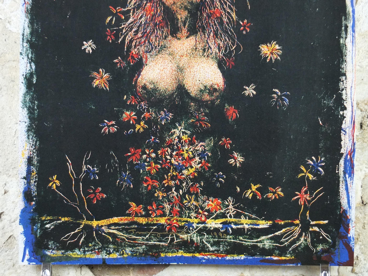 Signed 1990 Kurt Trampedach Poster, The Flower Girl, Blomsterpige, signed in gold ink, Cubism Surrealism, gallery exhibition, wall art decor