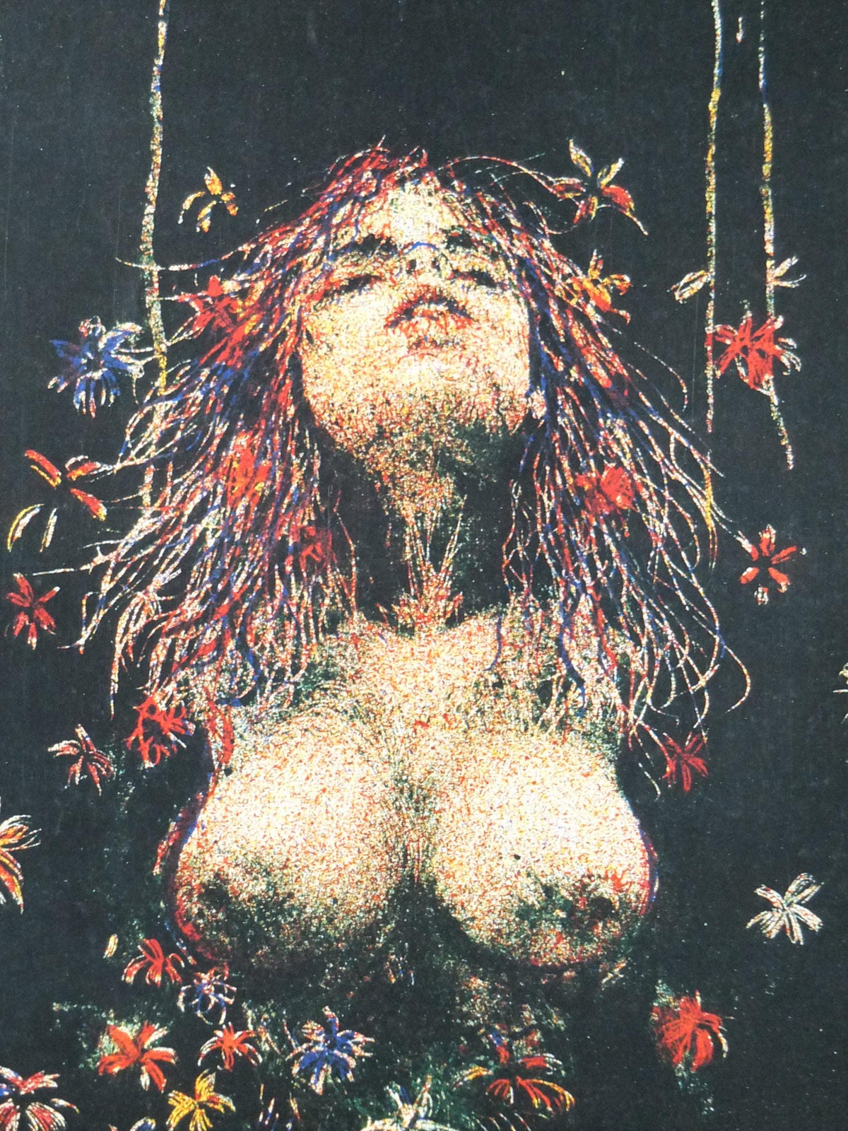Signed 1990 Kurt Trampedach Poster, The Flower Girl, Blomsterpige, signed in gold ink, Cubism Surrealism, gallery exhibition, wall art decor