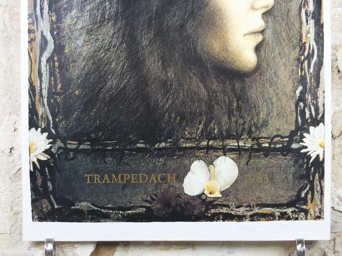 Signed 1983 Kurt Trampedach Poster, Annette, hand signed in 1992, dark and brooding portrait, gallery exhibition, wall art decor
