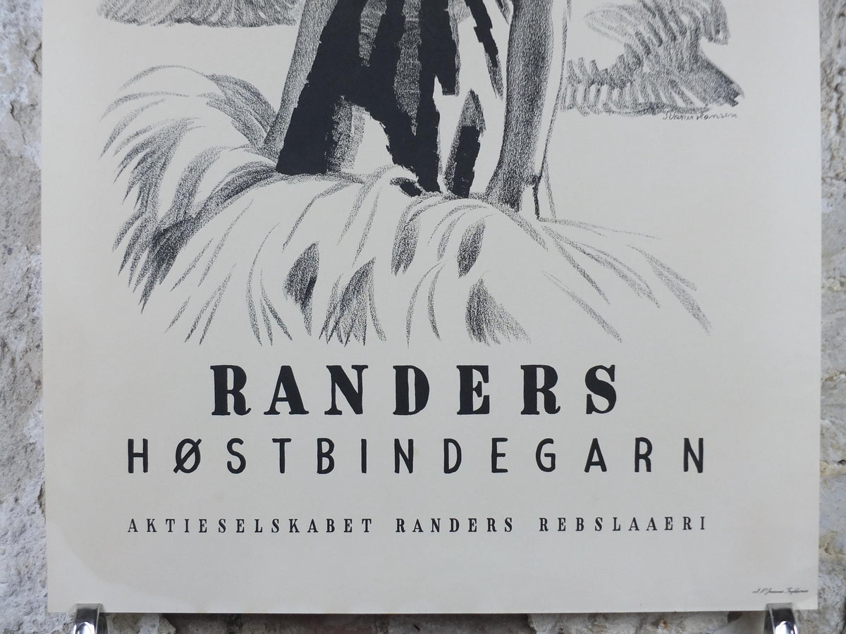 1952 Aage Sikker-Hansen Poster, Randers Denmark, Woman working in wheat fields, Agriculture and farming, Scandanavian, wall art decor