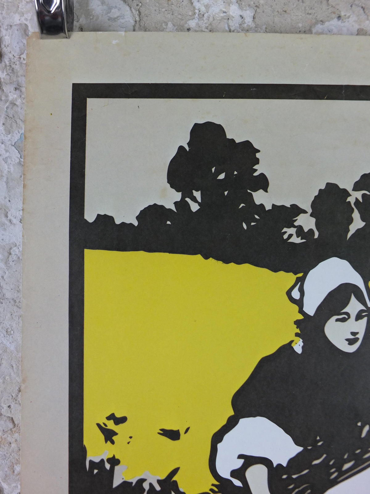 1970s Colemans Mustard Poster, woman gathering yellow flowers, Kitchen decoration or Kitchenalia print wall art decor