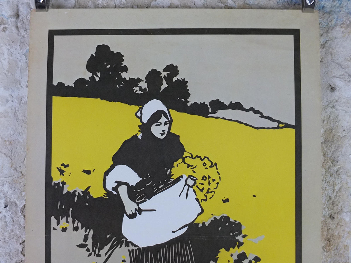 1970s Colemans Mustard Poster, woman gathering yellow flowers, Kitchen decoration or Kitchenalia print wall art decor