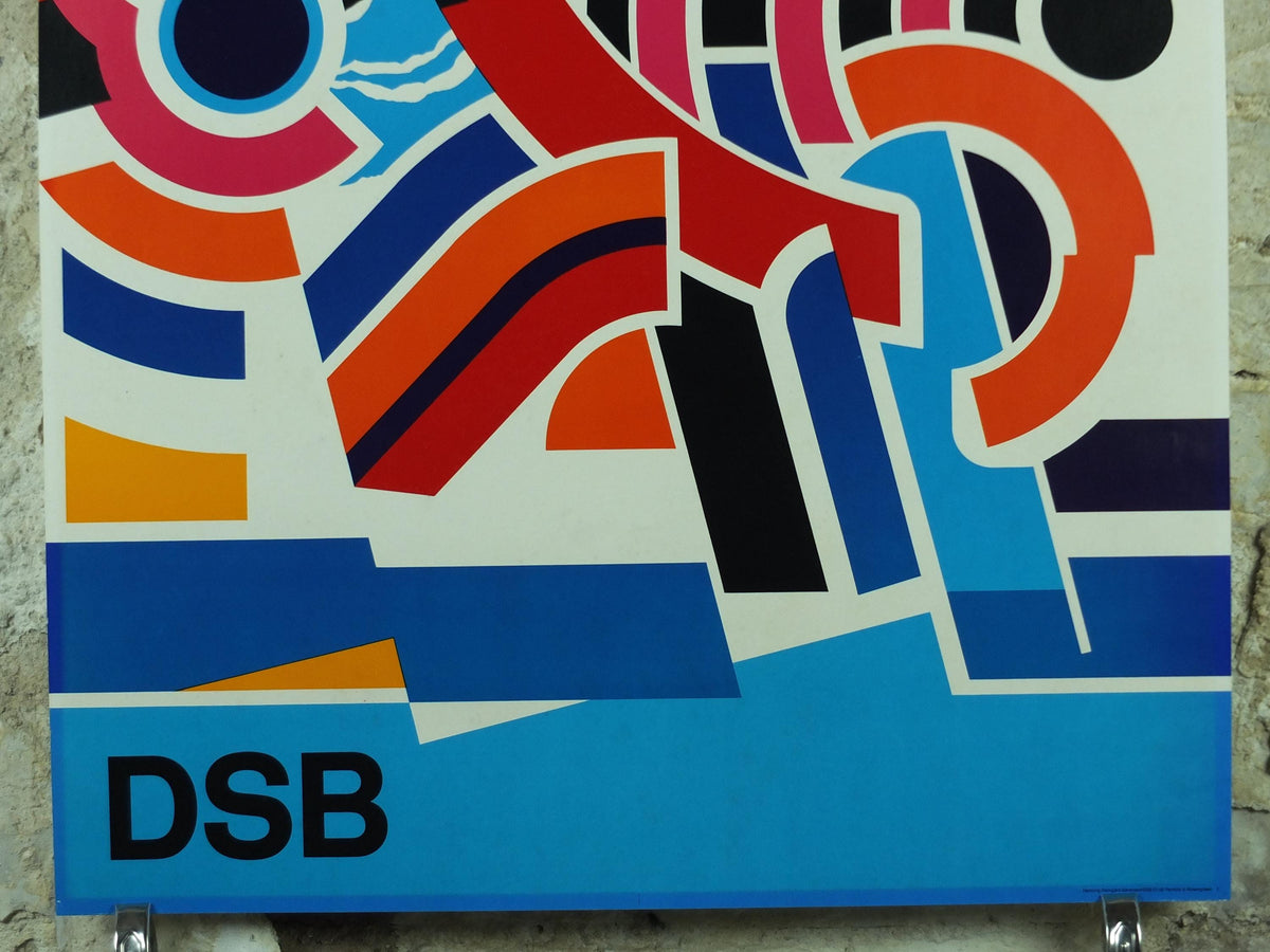 1982 DSB Danish State Rail Poster, by Henning Damgård Sørensen for Danske Statsbaner, geometric abstract movement, wall art decor