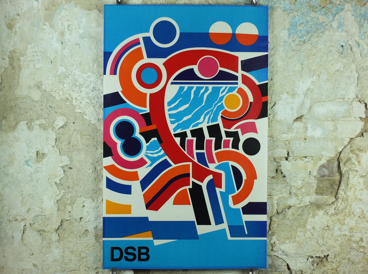 1982 DSB Danish State Rail Poster, by Henning Damgård Sørensen for Danske Statsbaner, geometric abstract movement, wall art decor