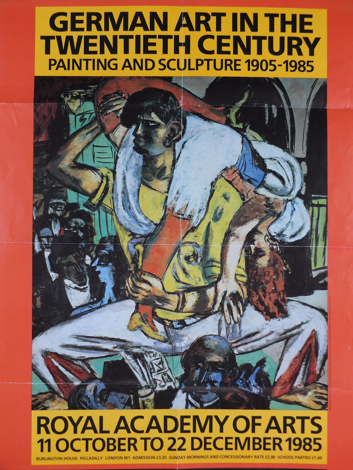 1985 Max Beckmann Poster, Dance of the Cut throats 1938, Royal Academy of Arts, Expressionism New Objectivity, gallery exhibition, wall art