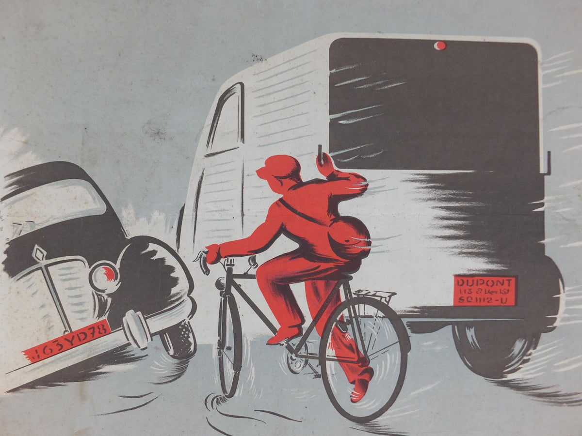1950s SNCF cycle safety poster, avoiding serious mistakes, by R Iaine, industrial, train rail dangers, retro wall art decor