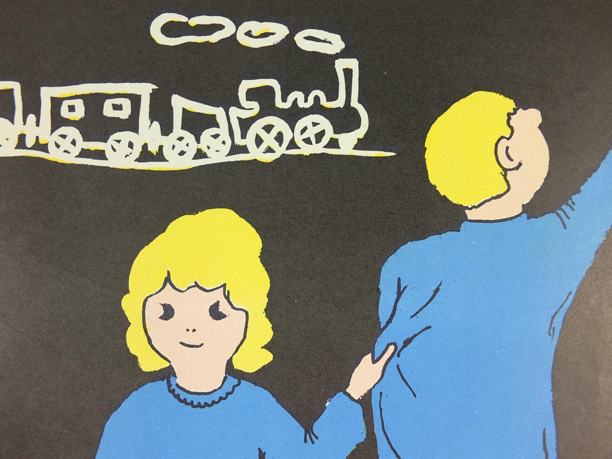1950s SNCF rail safety poster, Dad thinks about safety, by Duverne, industrial, train rail dangers, retro wall art decor