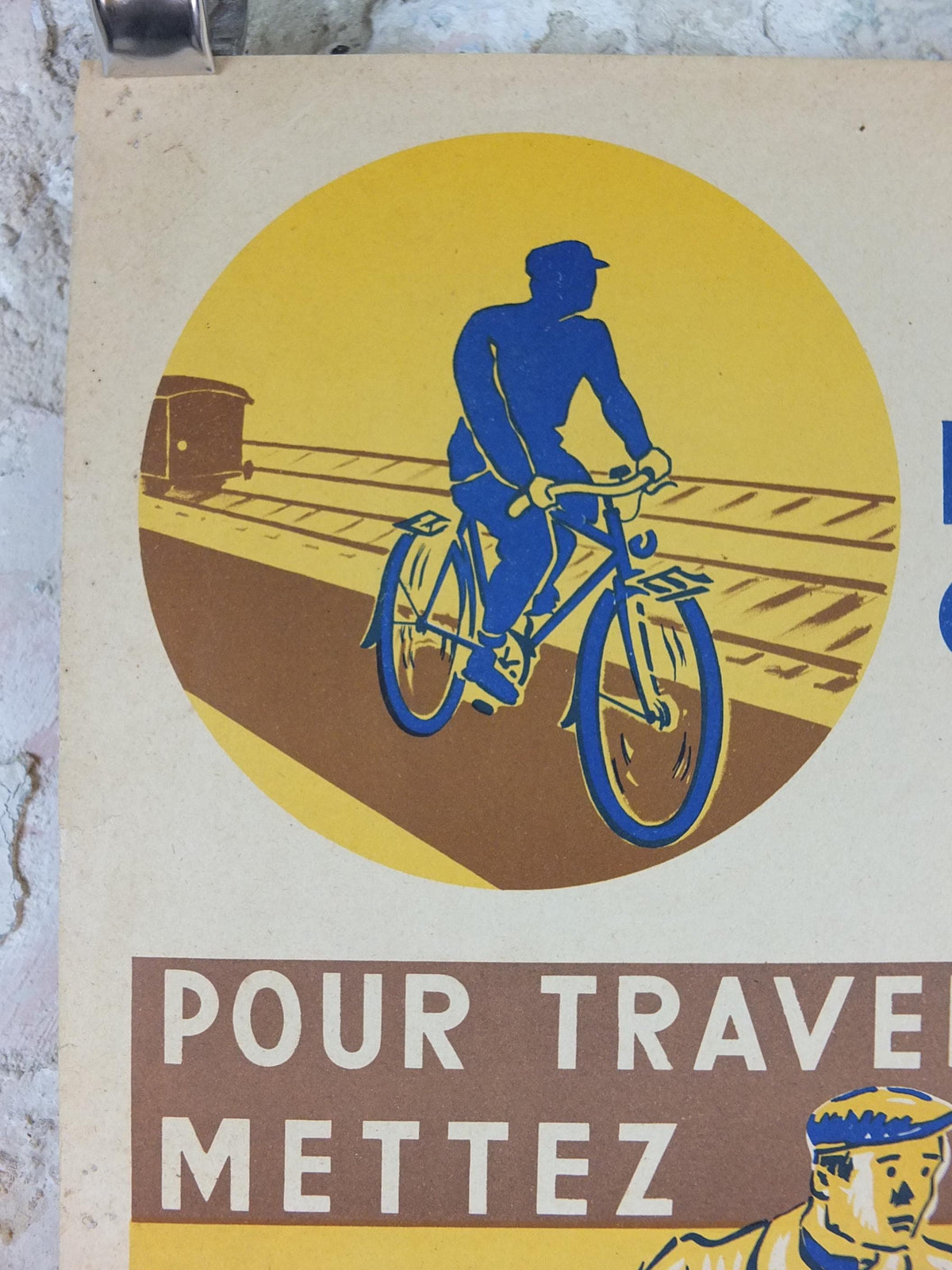 1950s SNCF cycle safety poster, Follow the cycle paths, by Durupt, industrial, train rail dangers, retro wall art decor