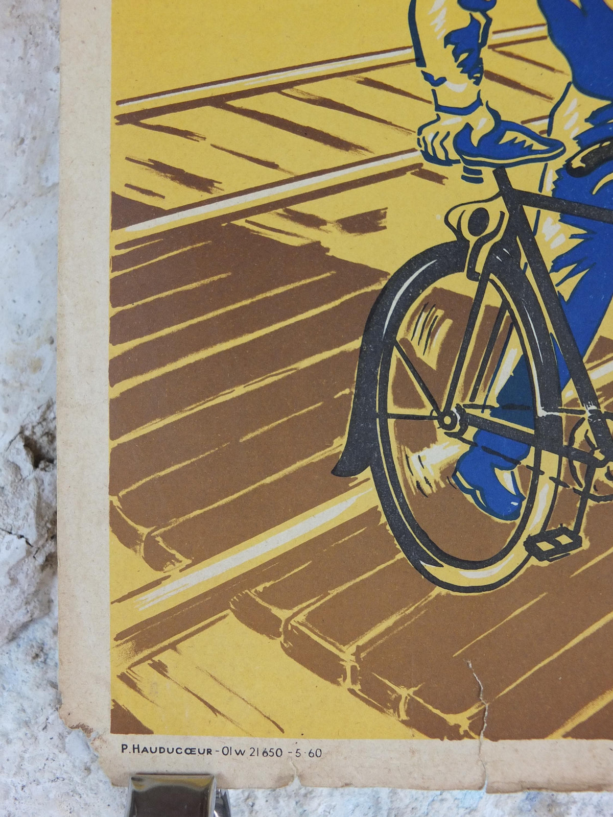 1950s SNCF cycle safety poster, Follow the cycle paths, by Durupt, industrial, train rail dangers, retro wall art decor
