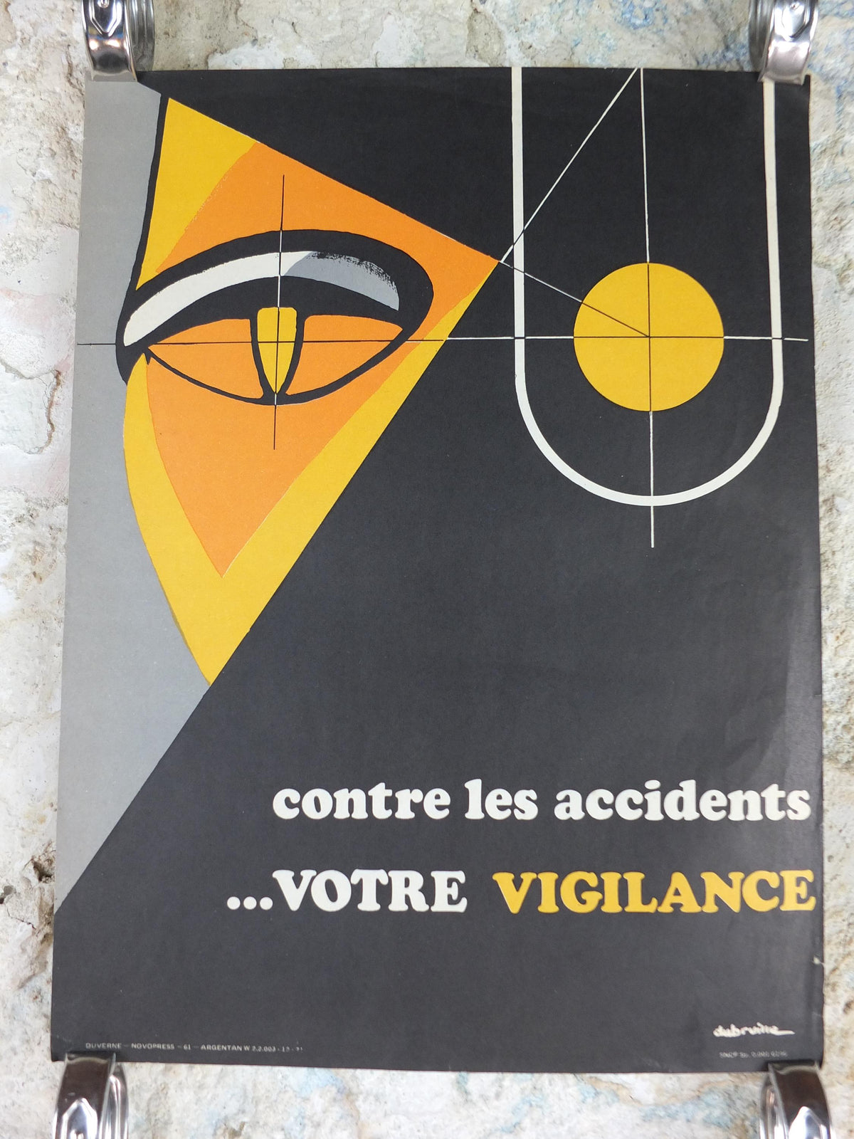 1950s Vintage SNCF French safety poster, Watching eyes, vigilance, by Dubruille, industrial, train rail dangers, retro wall art decor