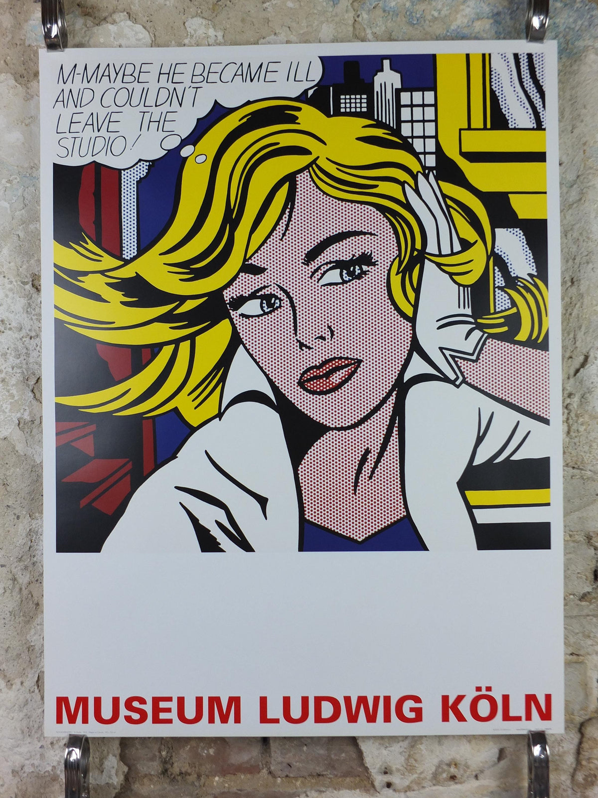 2000s Roy Lichtenstein Poster, "M-Maybe" 1965, Museum Ludwig Koln, Maybe in Cologne, Gallery Exhibition wall art decor and memorabilia