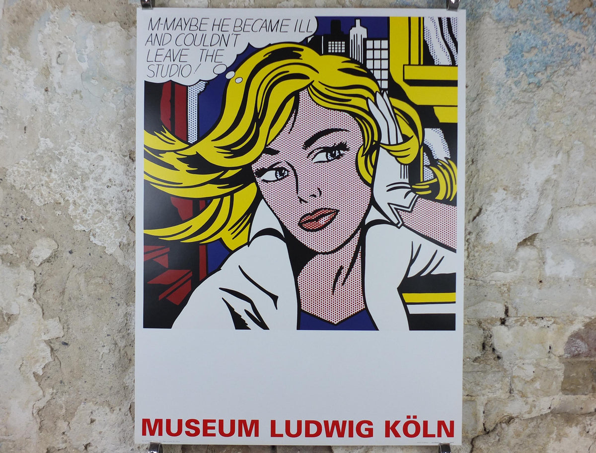 2000s Roy Lichtenstein Poster, "M-Maybe" 1965, Museum Ludwig Koln, Maybe in Cologne, Gallery Exhibition wall art decor and memorabilia