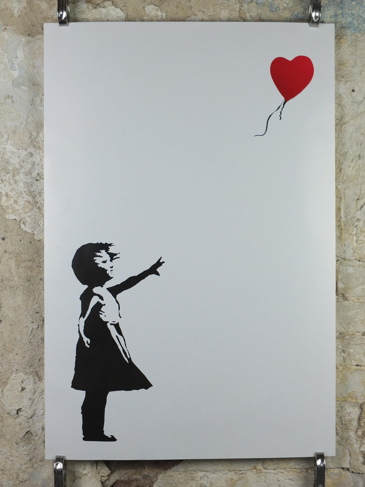 2000s Banksy Poster, Girl with Balloon, Red heart balloon, London, Pop Art gallery exhibition, wall art decor