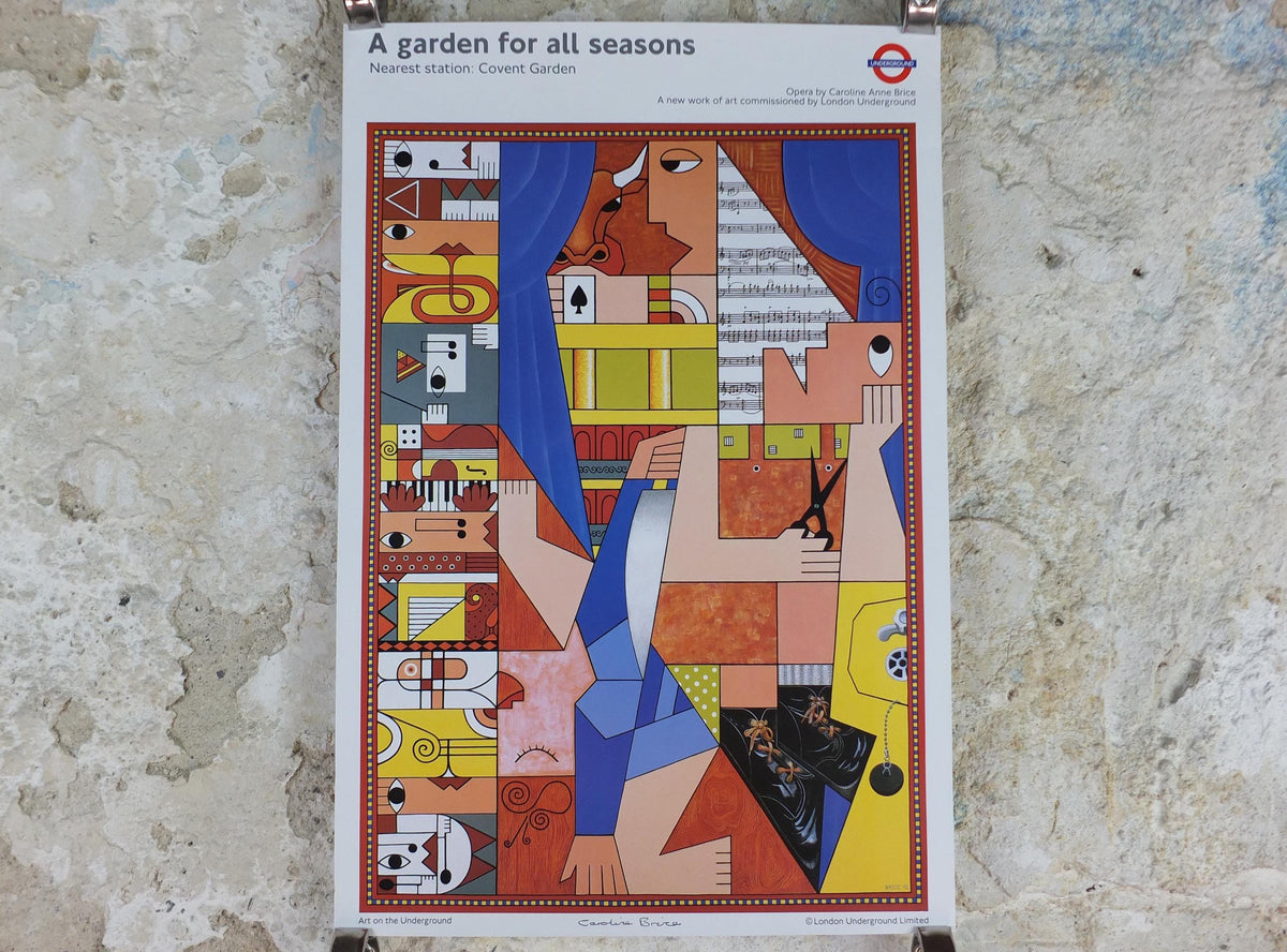 1992 Tube London Underground Poster, Covent Garden, A Garden for All Seasons, by Caroline Anne Brice, travel history, wall art decor