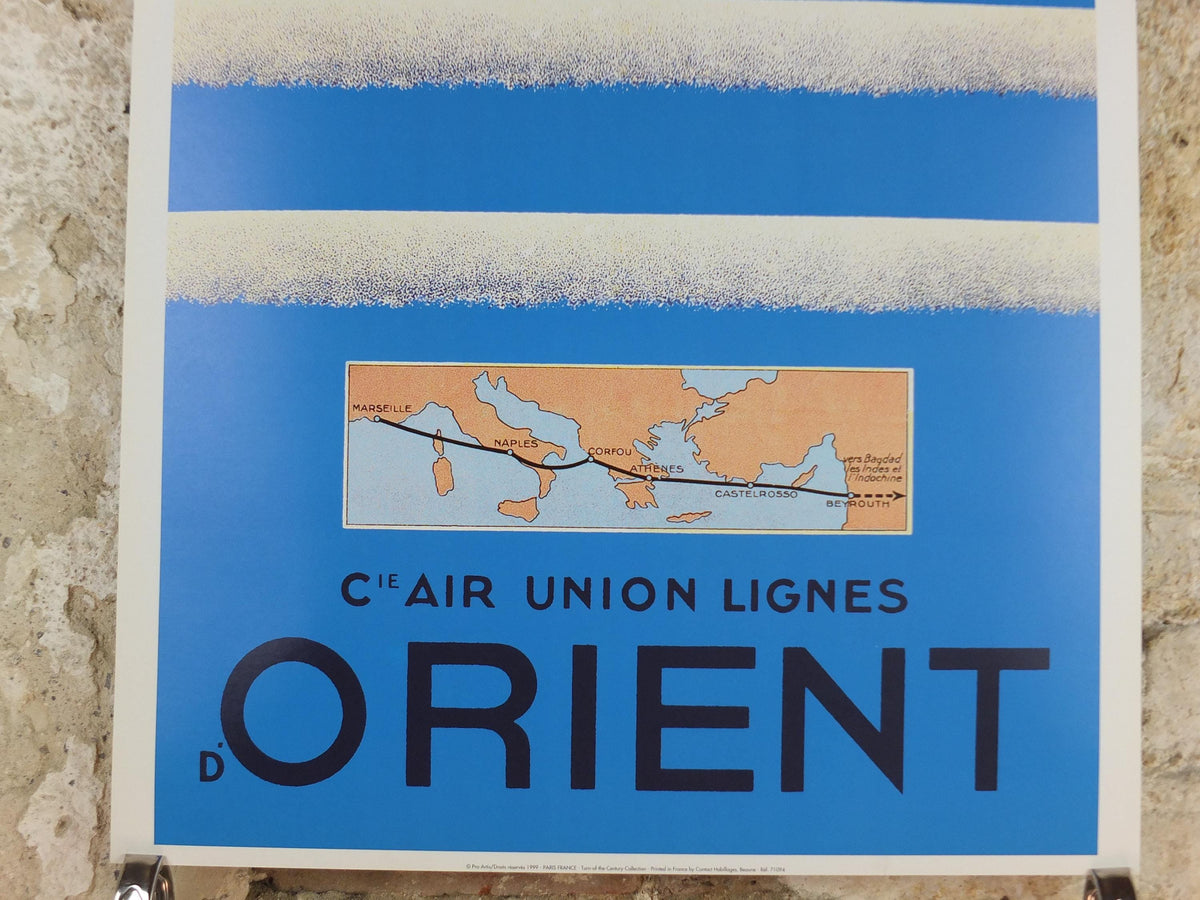 Cie Air Union Lignes Orient Poster, vintage French Airline by Jean Olivier 1929, reprint from 1999, modernist art deco, wall art decor