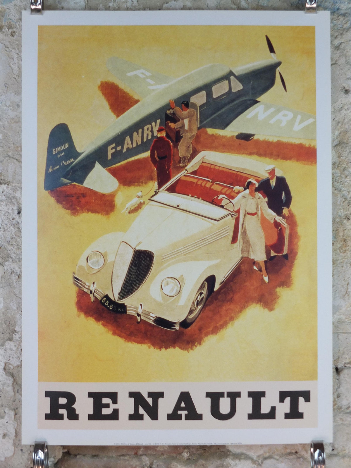 Renault Poster, Renault roadster with a plane vintage French carmaker, reprint from 2003, modernist art deco, wall art decor