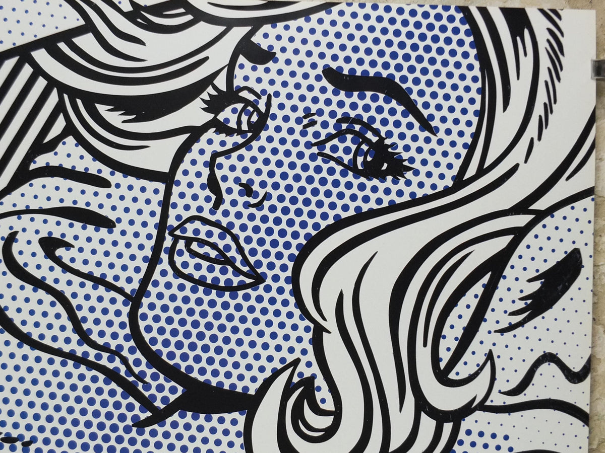 1996 Roy Lichtenstein Poster, "Seductive Girl" 1996, reclining girl with smouldering eyes adjusting her hair, Pop Art Gallery wall art decor