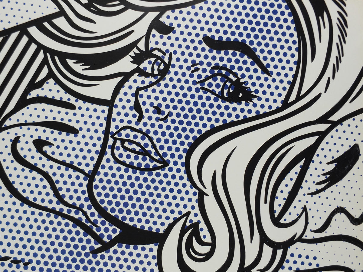 1996 Roy Lichtenstein Poster, "Seductive Girl" 1996, reclining girl with smouldering eyes adjusting her hair, Pop Art Gallery wall art decor