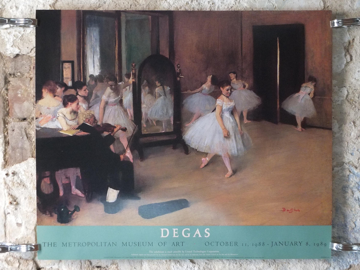 1988 Ballet Dance Class Poster, Edgar Degas from 1871, shows a dance class of ballerinas, gallery exhibition wall art decor