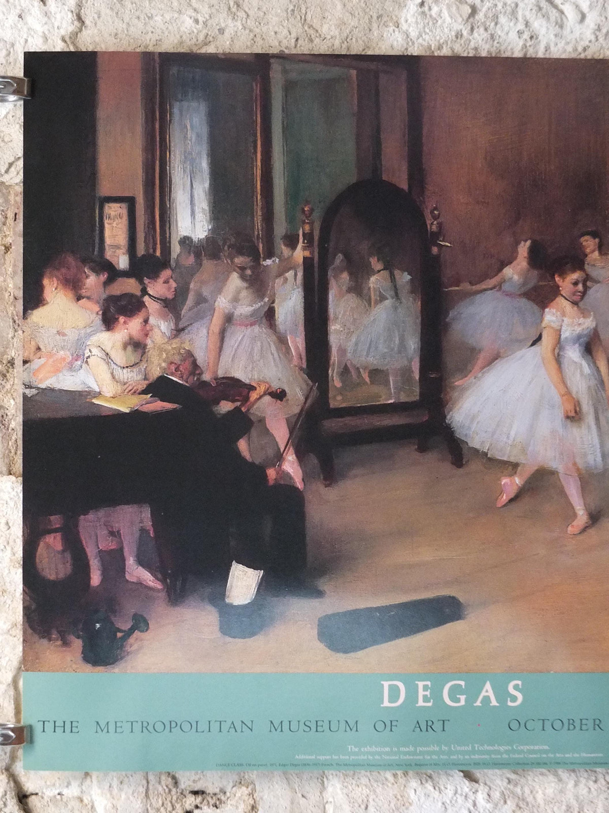 1988 Ballet Dance Class Poster, Edgar Degas from 1871, shows a dance class of ballerinas, gallery exhibition wall art decor