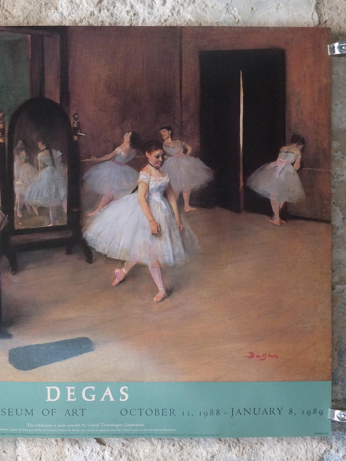 1988 Ballet Dance Class Poster, Edgar Degas from 1871, shows a dance class of ballerinas, gallery exhibition wall art decor
