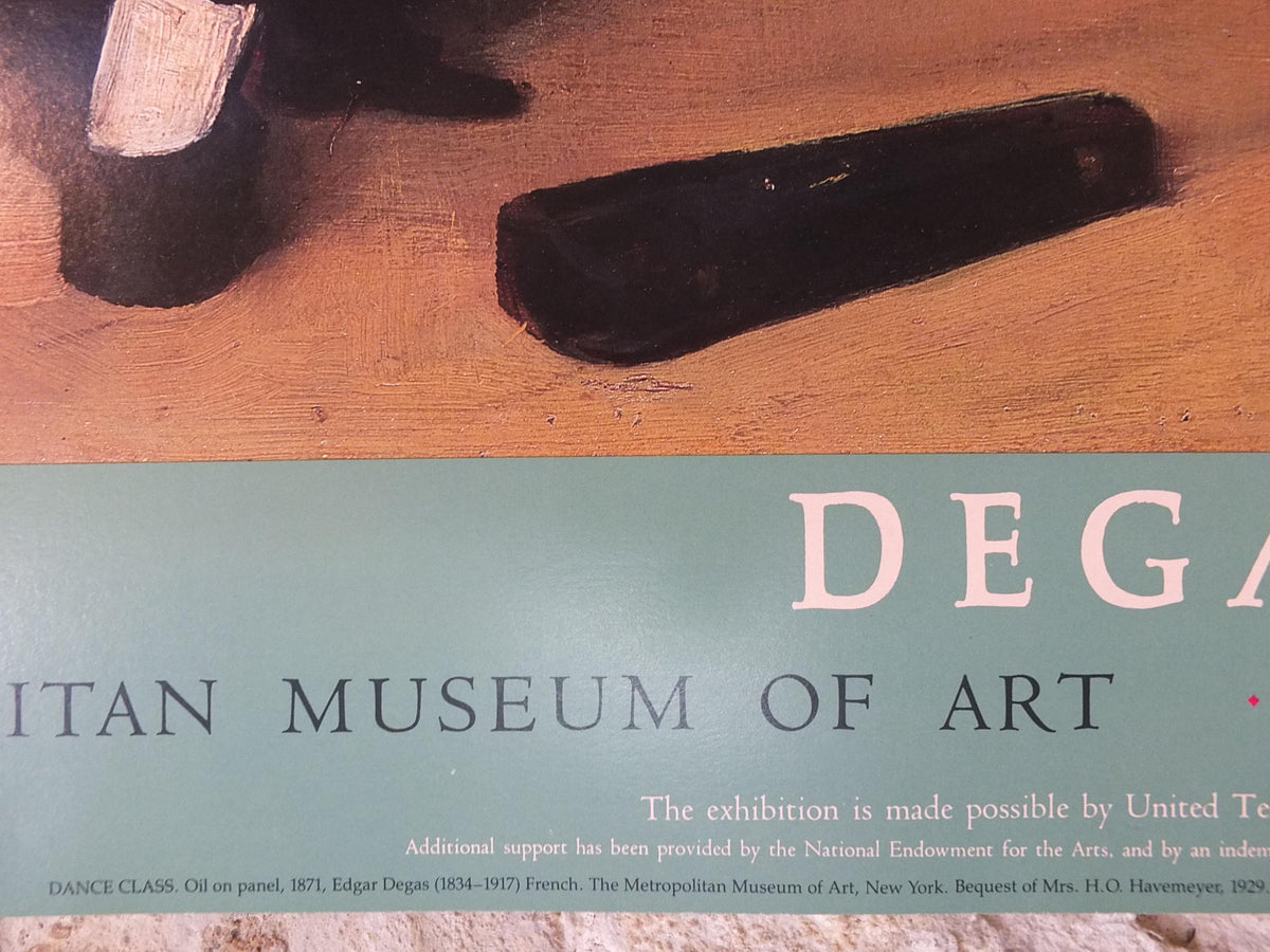 1988 Ballet Dance Class Poster, Edgar Degas from 1871, shows a dance class of ballerinas, gallery exhibition wall art decor