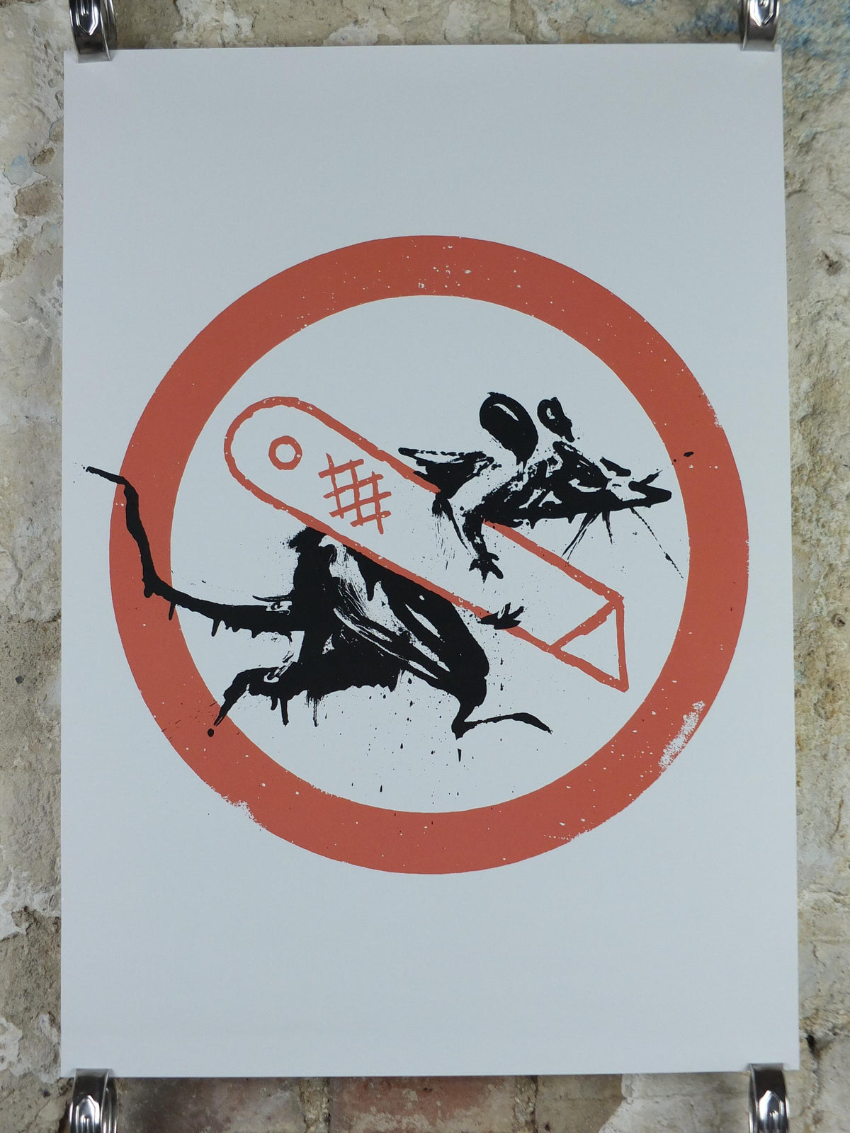 2023 Banksy Cut & Run Poster, Rat with cutting knife and stencil, Goma, Glasgow, Pop Art gallery exhibition, wall art decor