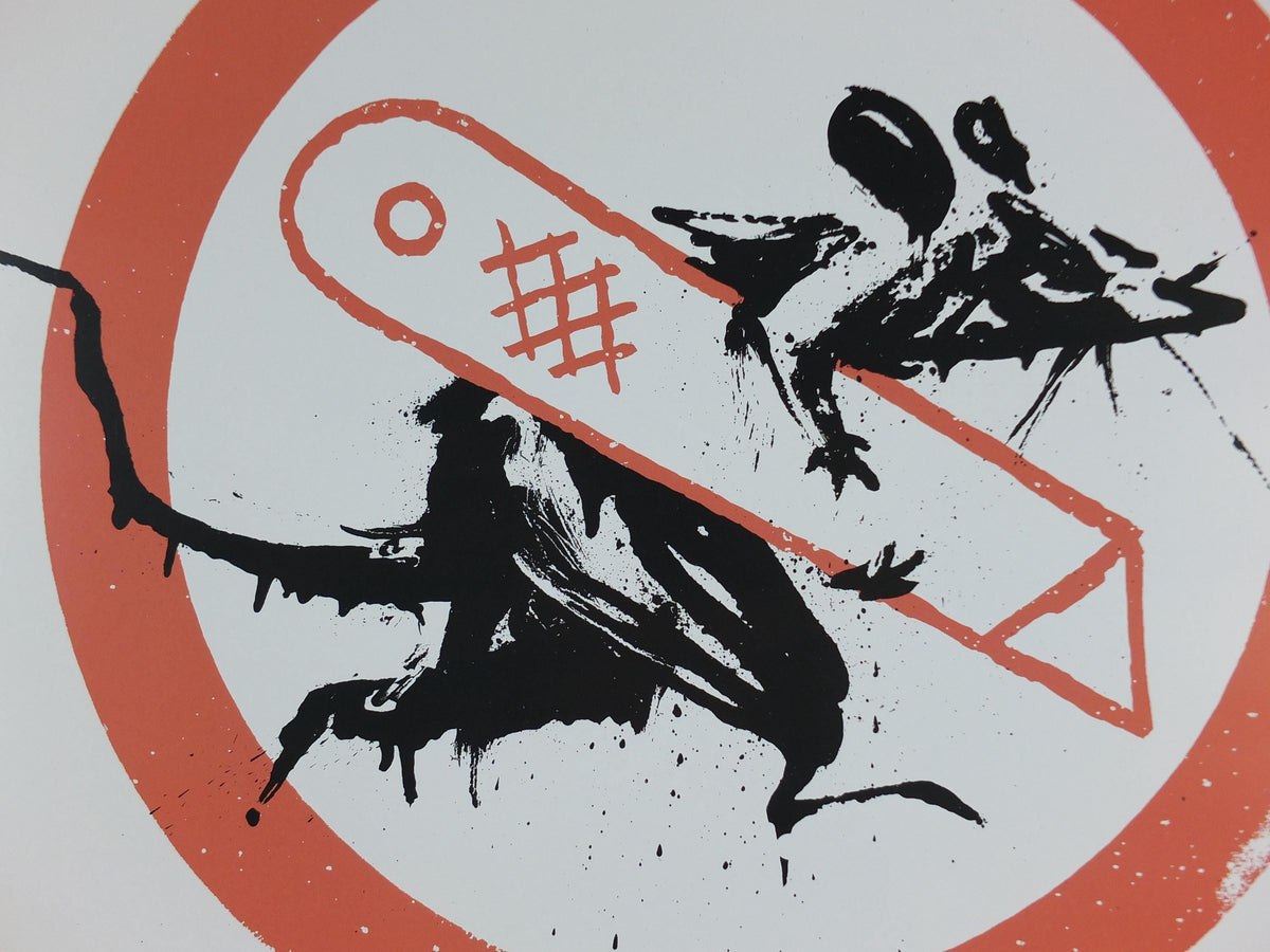 2023 Banksy Cut & Run Poster, Rat with cutting knife and stencil, Goma, Glasgow, Pop Art gallery exhibition, wall art decor