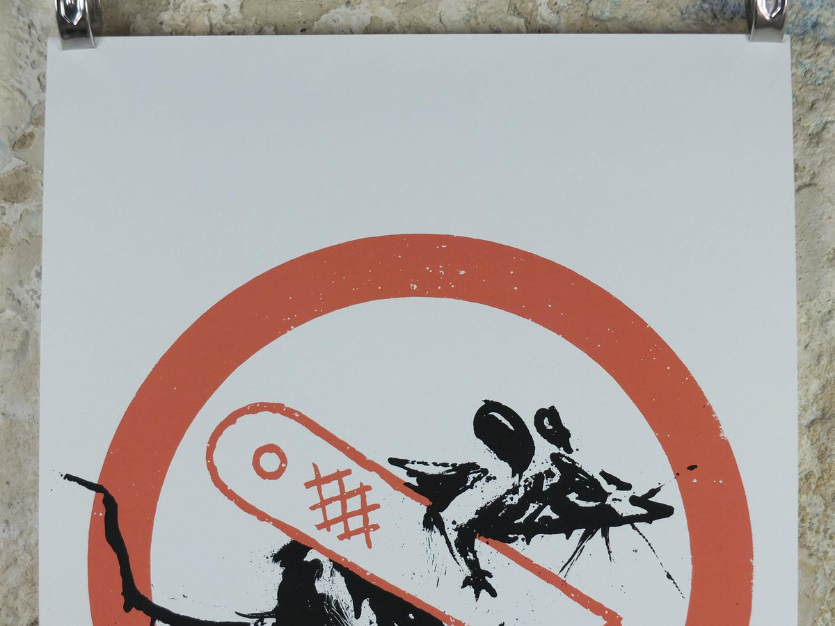 2023 Banksy Cut & Run Poster, Rat with cutting knife and stencil, Goma, Glasgow, Pop Art gallery exhibition, wall art decor