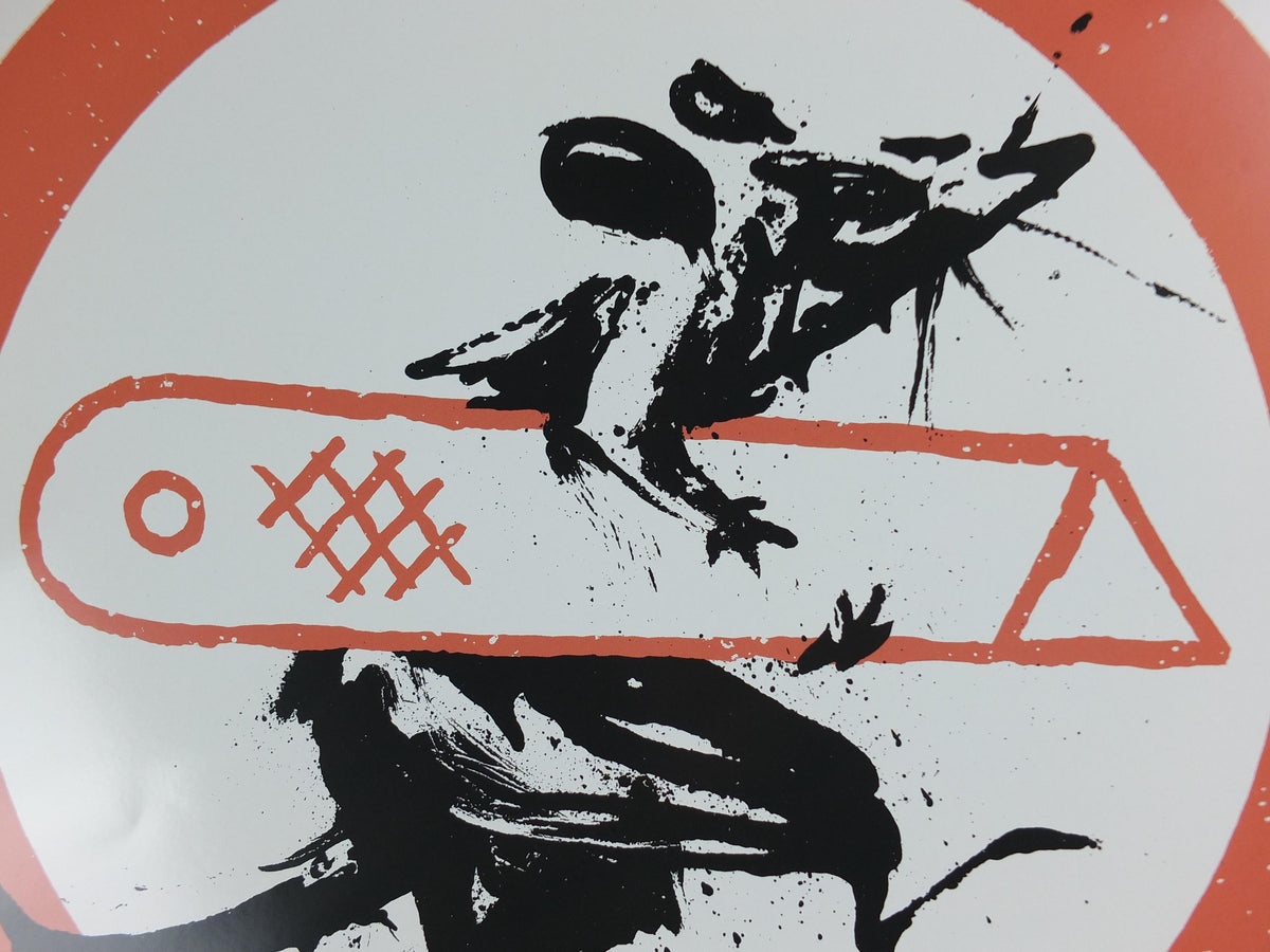 2023 Banksy Cut & Run Poster, Rat with cutting knife and stencil, Goma, Glasgow, Pop Art gallery exhibition, wall art decor