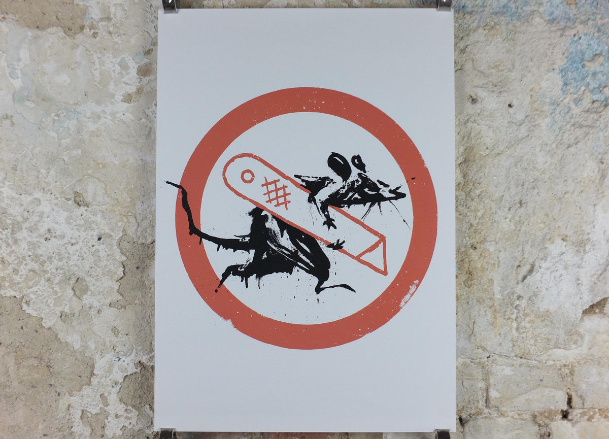 2023 Banksy Cut & Run Poster, Rat with cutting knife and stencil, Goma, Glasgow, Pop Art gallery exhibition, wall art decor