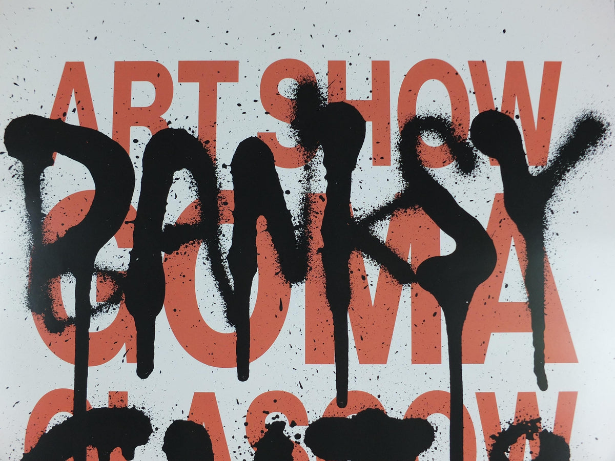2023 Banksy Cut & Run Poster, Art Show stencil lettering spray paint, GOMA, Glasgow, Pop Art gallery exhibition, wall art decor