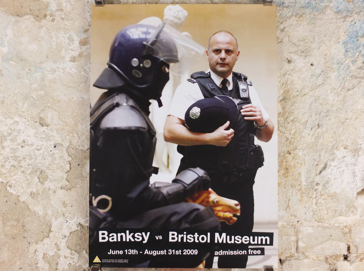 2009 Banksy V Bristol Museum Poster, Riot Copper on play horse, Policeman Bobby, Pop Art gallery exhibition, wall art decor
