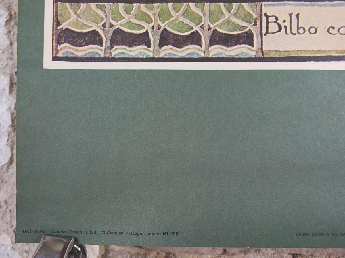 1970s Bilbo Comes to the Huts of the Raft Elves Poster, by J.R.R. Tolkien, George Allen & Unwin, The Hobbit, fantasy wall art decor