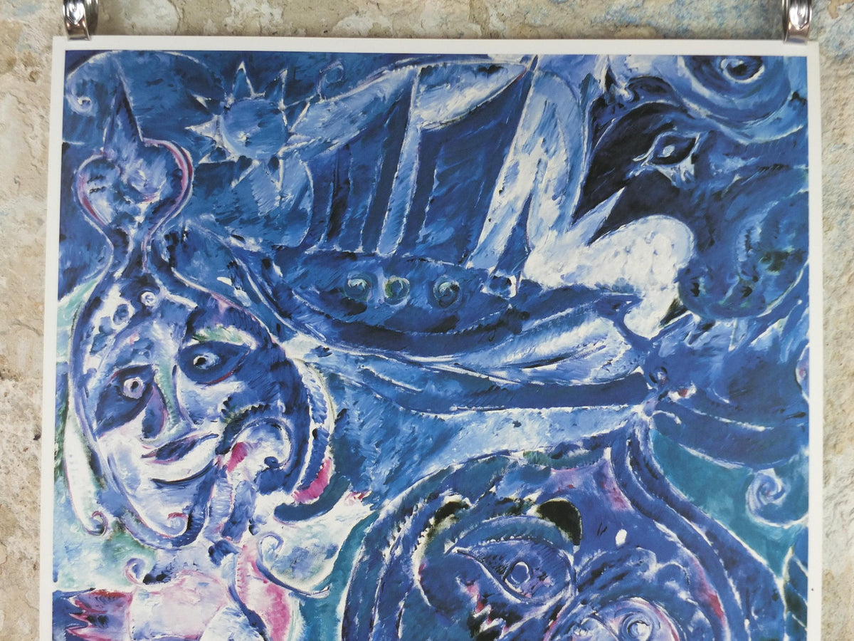 1973 Carl-Henning Pedersen Poster, Gods of the Sea, Havets Guder, Louisiana, COBRA movement, gallery exhibition, wall art decor