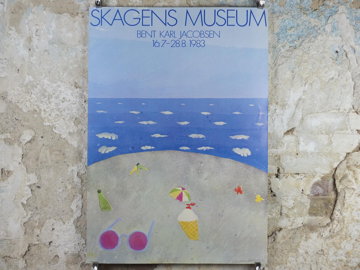 1983 Bent Karl Jacobsen Poster, Skagen Beach Scene, Skagens Museum, gallery exhibition, wall art decor
