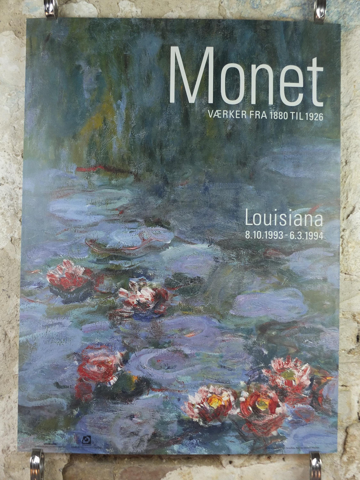 1993 Claude Monet Poster, Water Lilies, Louisiana Museum of Modern Art, Nymphéas, Åkander, Impression gallery exhibition, wall art decor