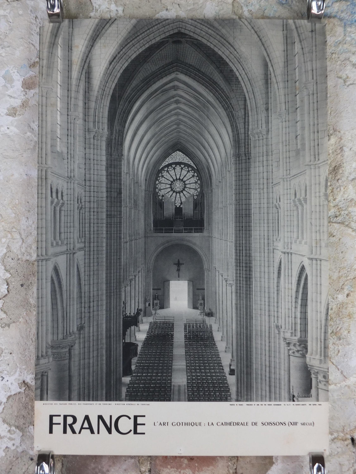 1960s Soissons Cathedral France Poster, printed by French Government, travel tourism holiday vacation wall art decor,gothic saint gervais