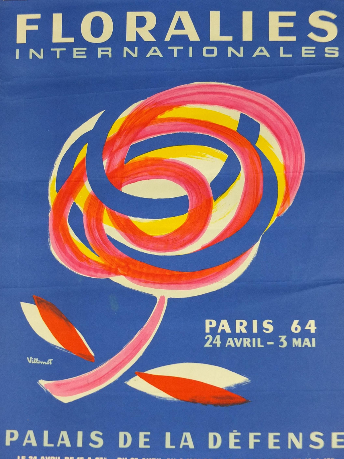 1964 International Paris Flower Show Poster, Floralies Internationales, Paris, Palais de la Defense, by Villemot, retro wall art decor
