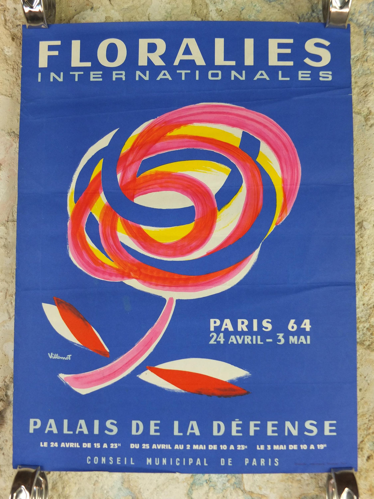 1964 International Paris Flower Show Poster, Floralies Internationales, Paris, Palais de la Defense, by Villemot, retro wall art decor