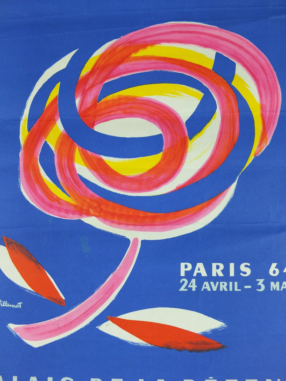 1964 International Paris Flower Show Poster, Floralies Internationales, Paris, Palais de la Defense, by Villemot, retro wall art decor