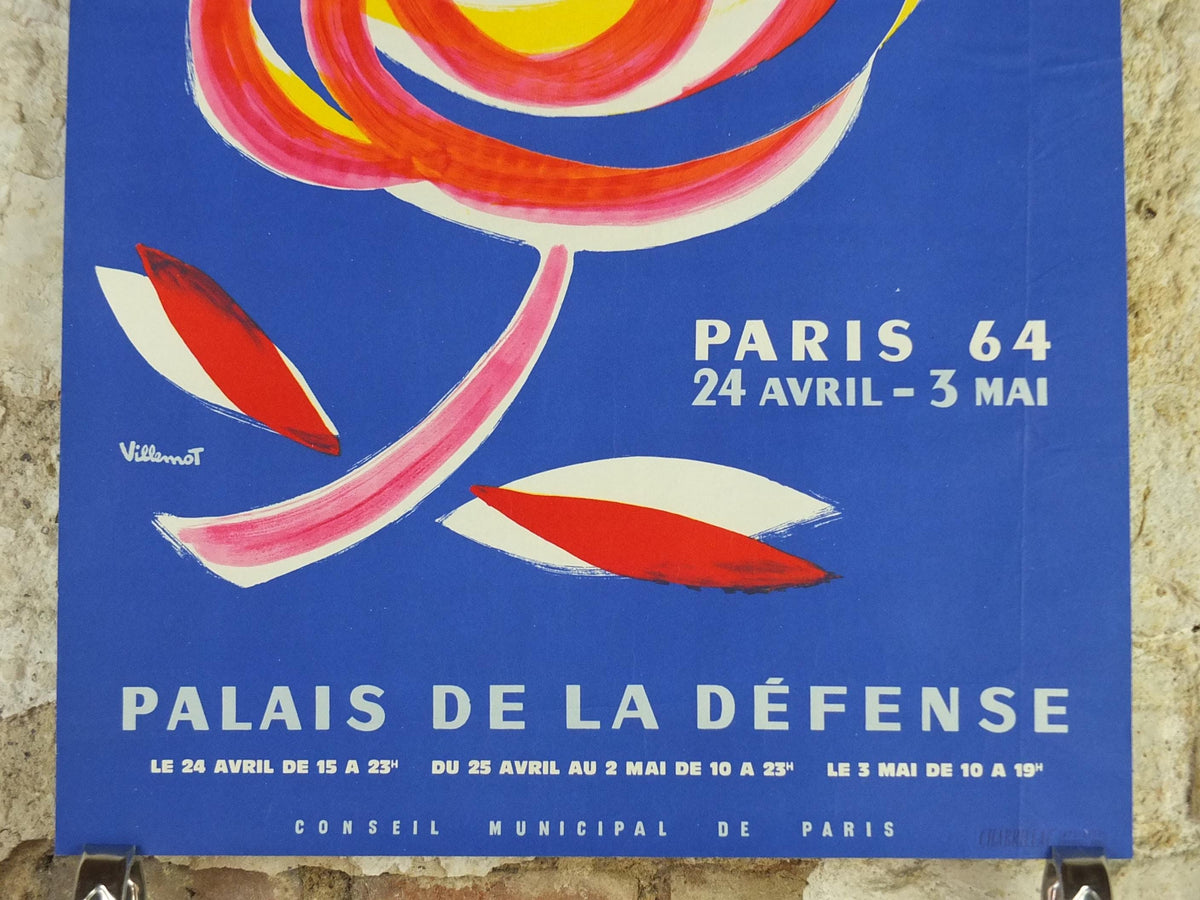 1964 International Paris Flower Show Poster, Floralies Internationales, Paris, Palais de la Defense, by Villemot, retro wall art decor