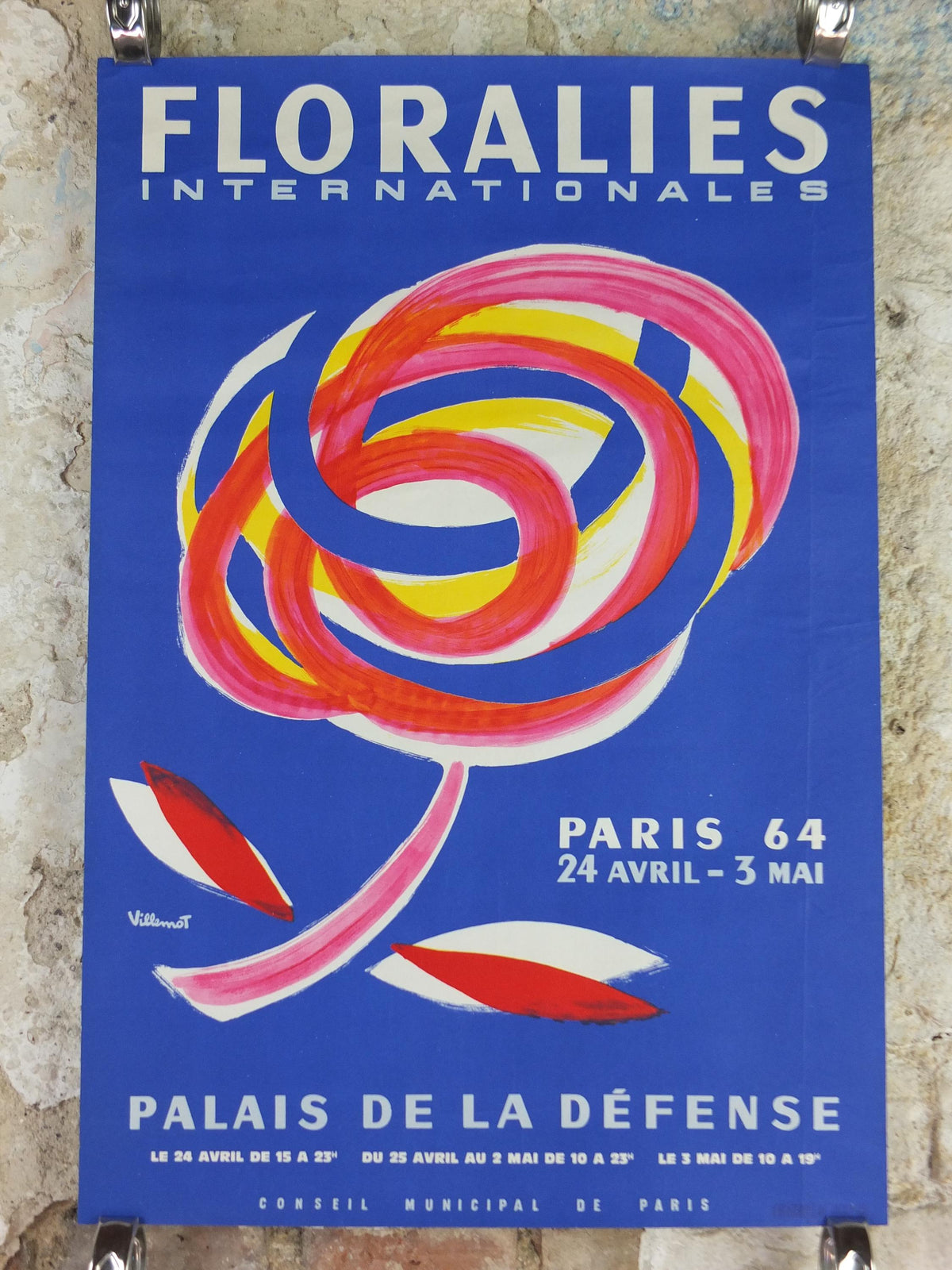 1964 International Paris Flower Show Poster, Floralies Internationales, Paris, Palais de la Defense, by Villemot, retro wall art decor