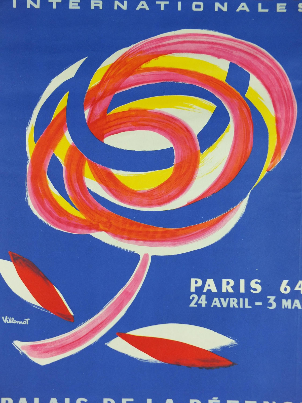 1964 International Paris Flower Show Poster, Floralies Internationales, Paris, Palais de la Defense, by Villemot, retro wall art decor