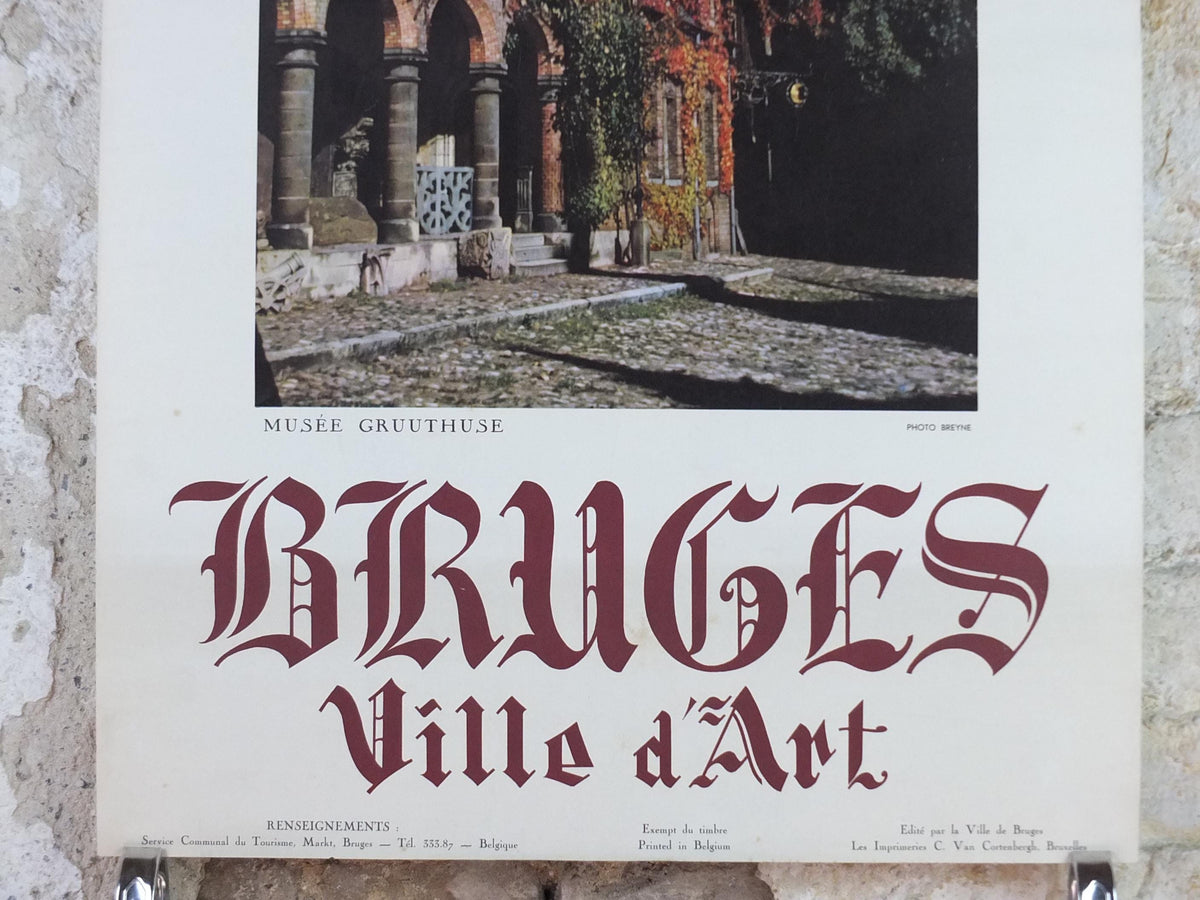 1960s Belgium Travel Poster, Bruges, Gruuthusemuseum, Ville d'Art, Musee Gruuthuse, Belgique travel tourism holiday vacation wall art
