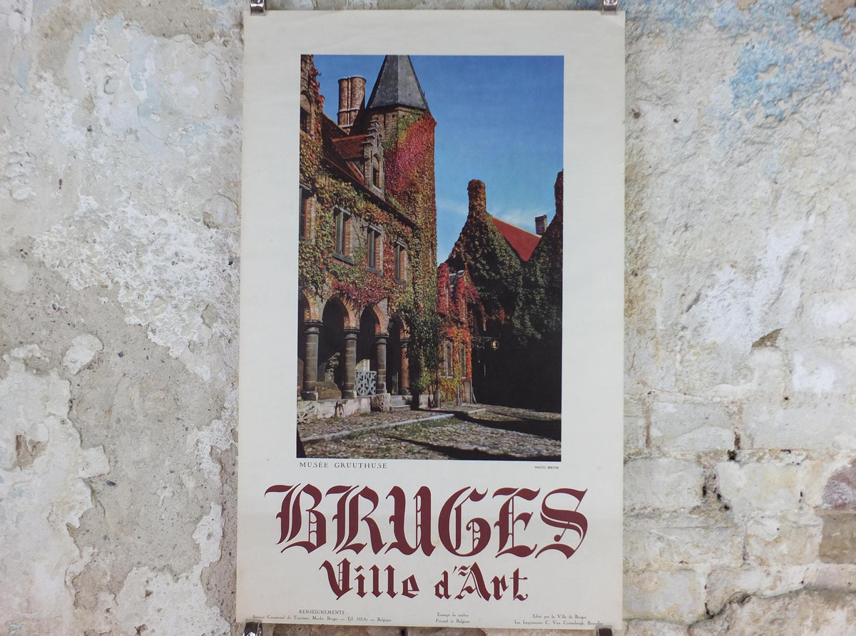 1960s Belgium Travel Poster, Bruges, Gruuthusemuseum, Ville d'Art, Musee Gruuthuse, Belgique travel tourism holiday vacation wall art