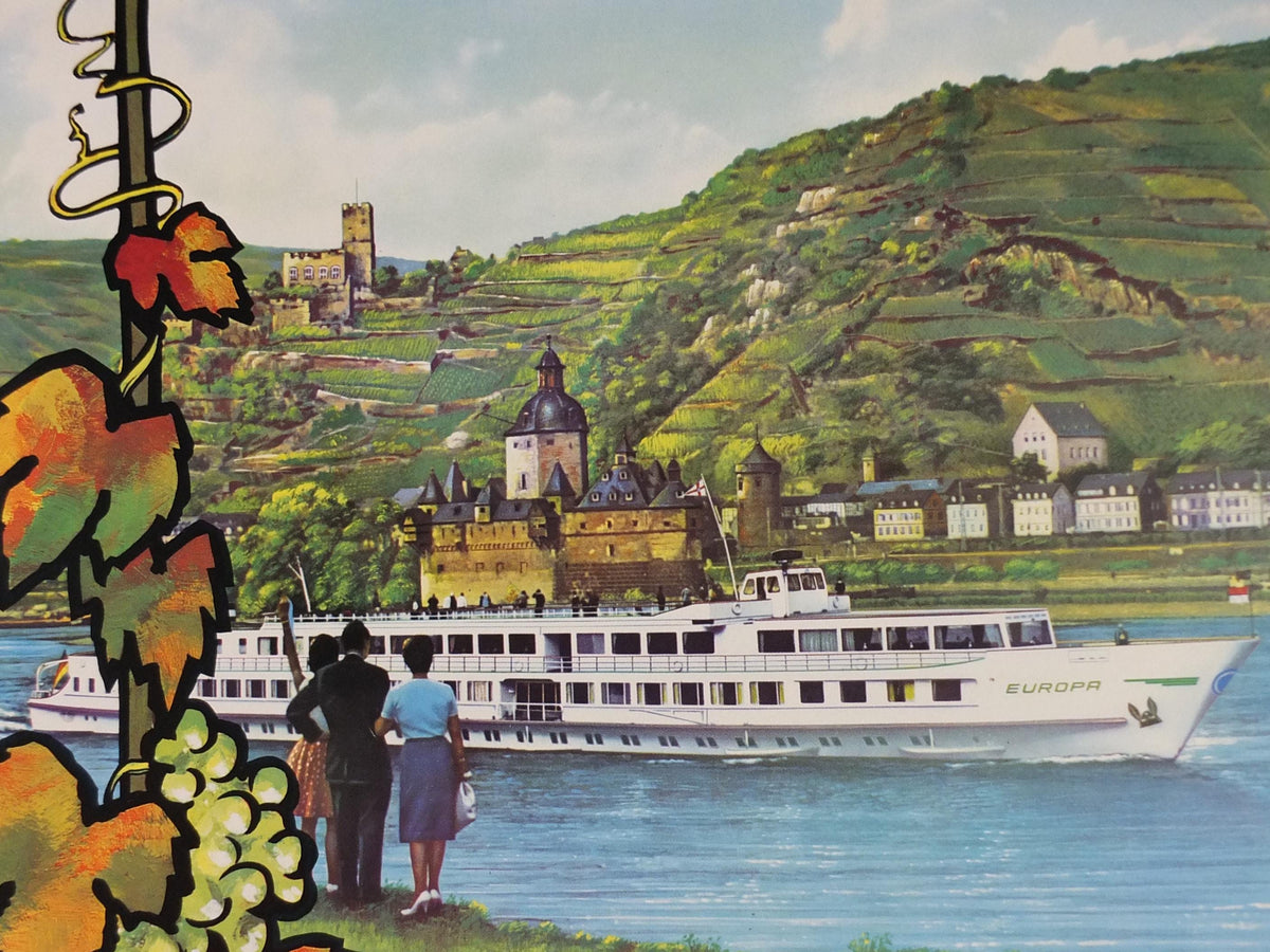 1950s Rhine Cruise Poster, From Basel to Rotterdam, Switzerland to Netherlands Cruise Company Advertising, travel tourism, wall art decor